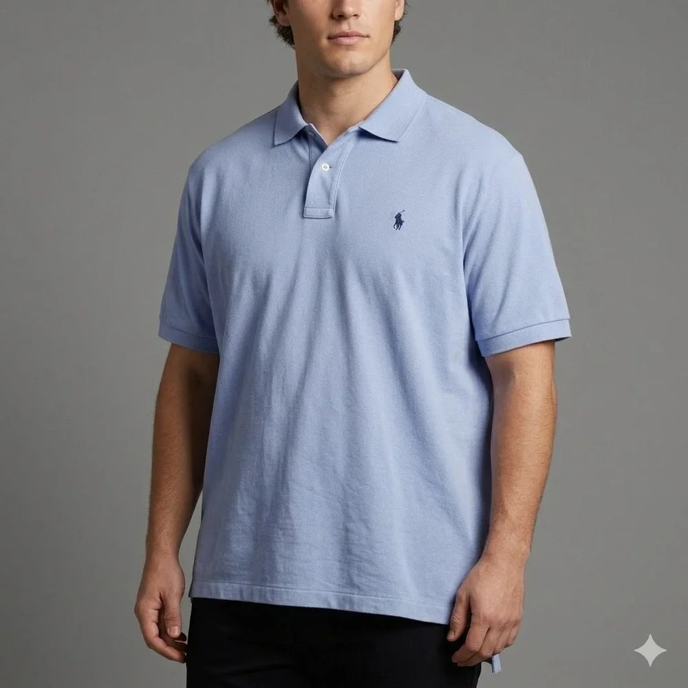 Vintage 90s Polo by Ralph Lauren Pique Cotton Polo Shirt XL Light‎ Blue